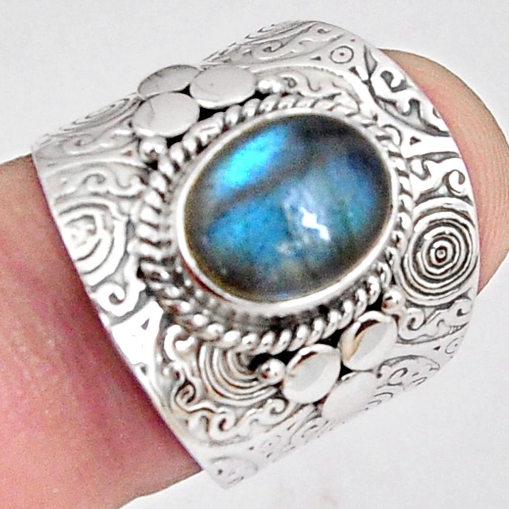 4.38cts natural blue labradorite 925 silver solitaire ring jewelry size 7 p89494