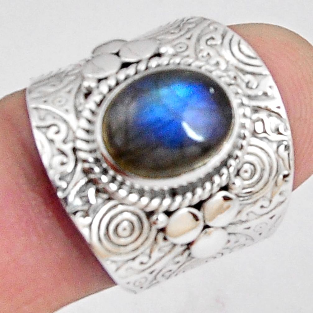 4.38cts natural blue labradorite 925 silver solitaire ring jewelry size 7 p89495