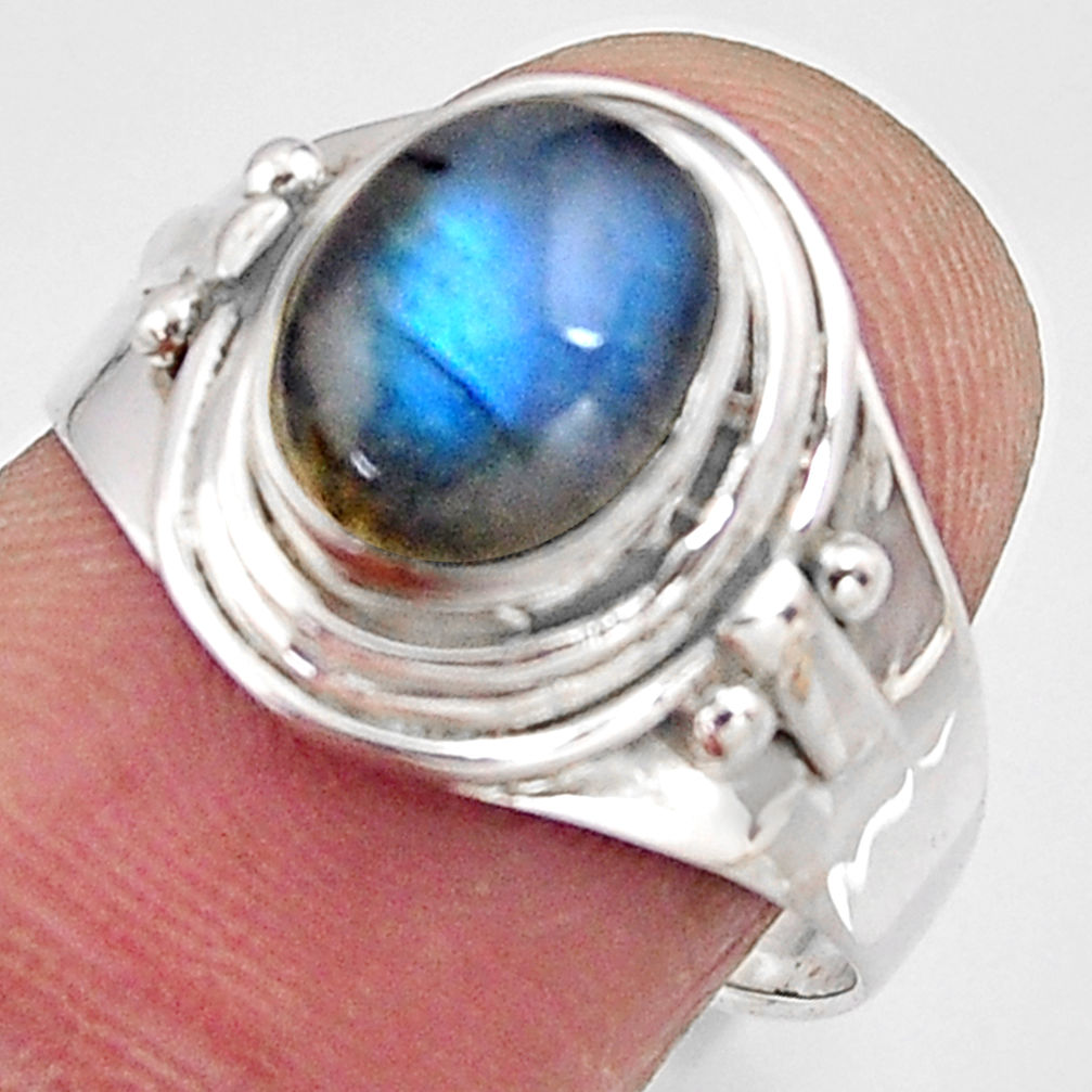 3.35cts natural blue labradorite 925 silver solitaire ring jewelry size 8 p90961