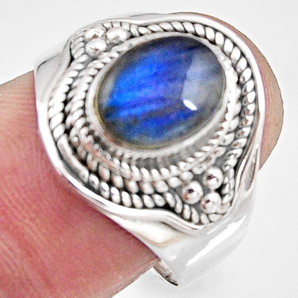 3.16cts natural blue labradorite 925 silver solitaire ring jewelry size 8 p90980