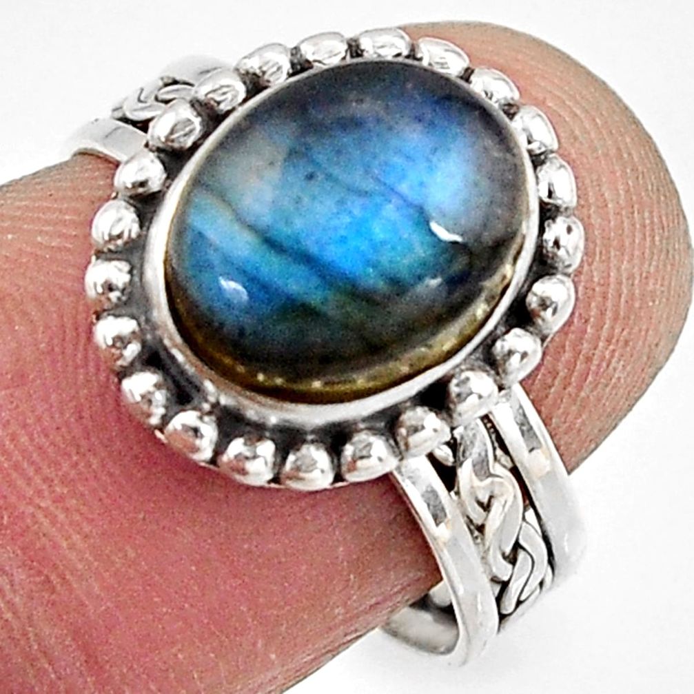 4.47cts natural blue labradorite 925 silver solitaire ring jewelry size 7 p91238