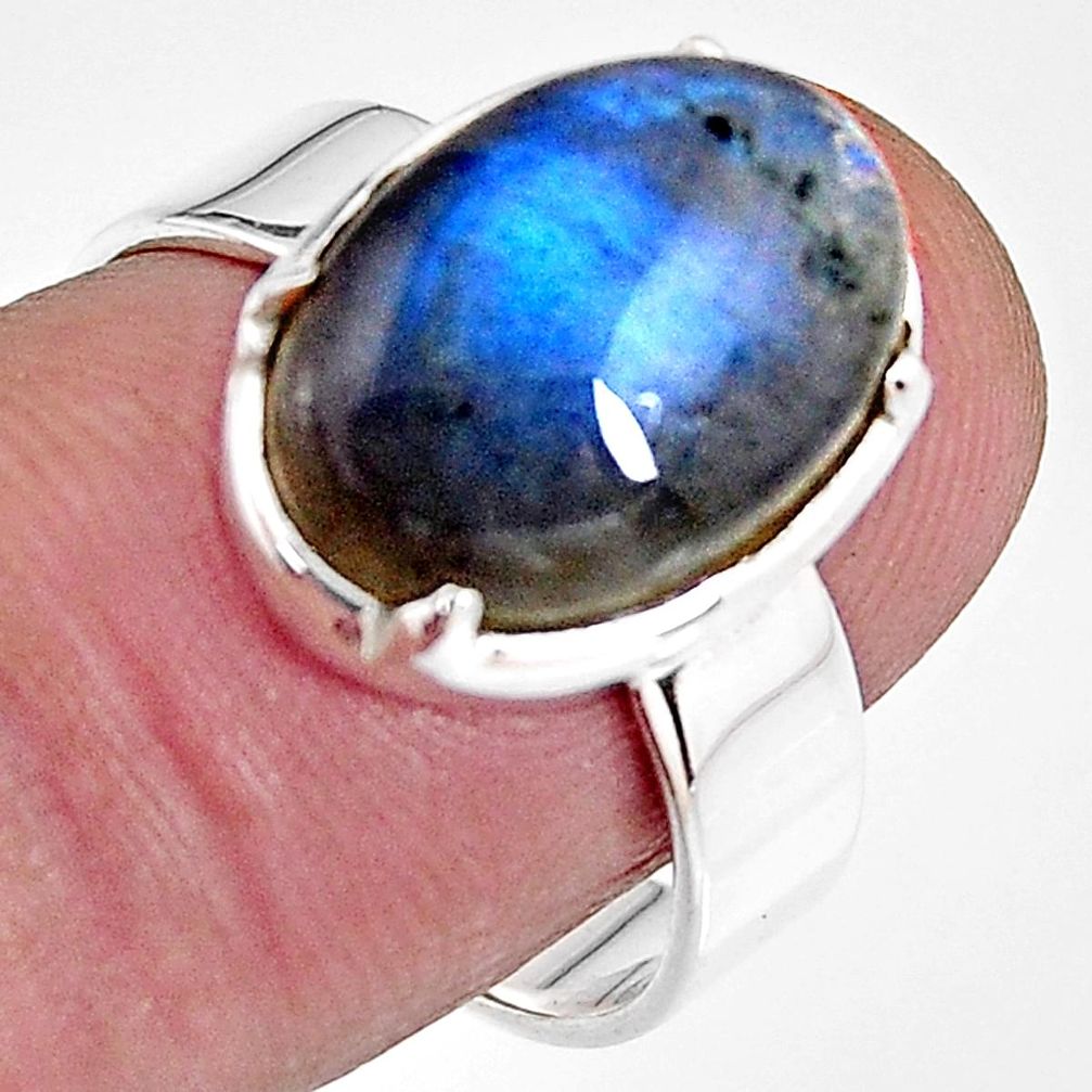 6.82cts natural blue labradorite 925 silver solitaire ring jewelry size 8 p92354