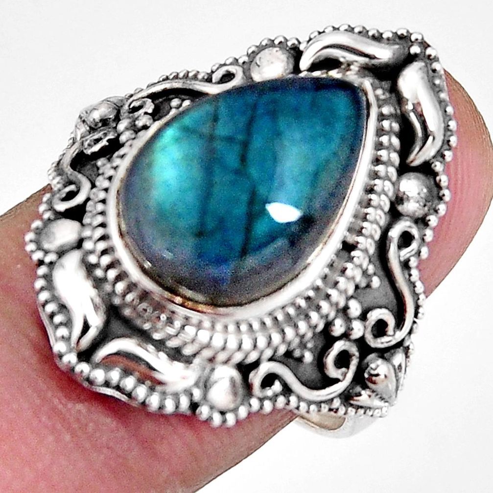 6.63cts natural blue labradorite 925 silver solitaire ring jewelry size 8 p92370