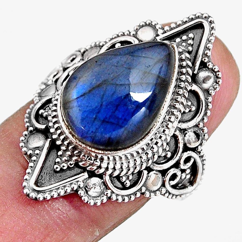 6.48cts natural blue labradorite 925 silver solitaire ring jewelry size 8 p92371