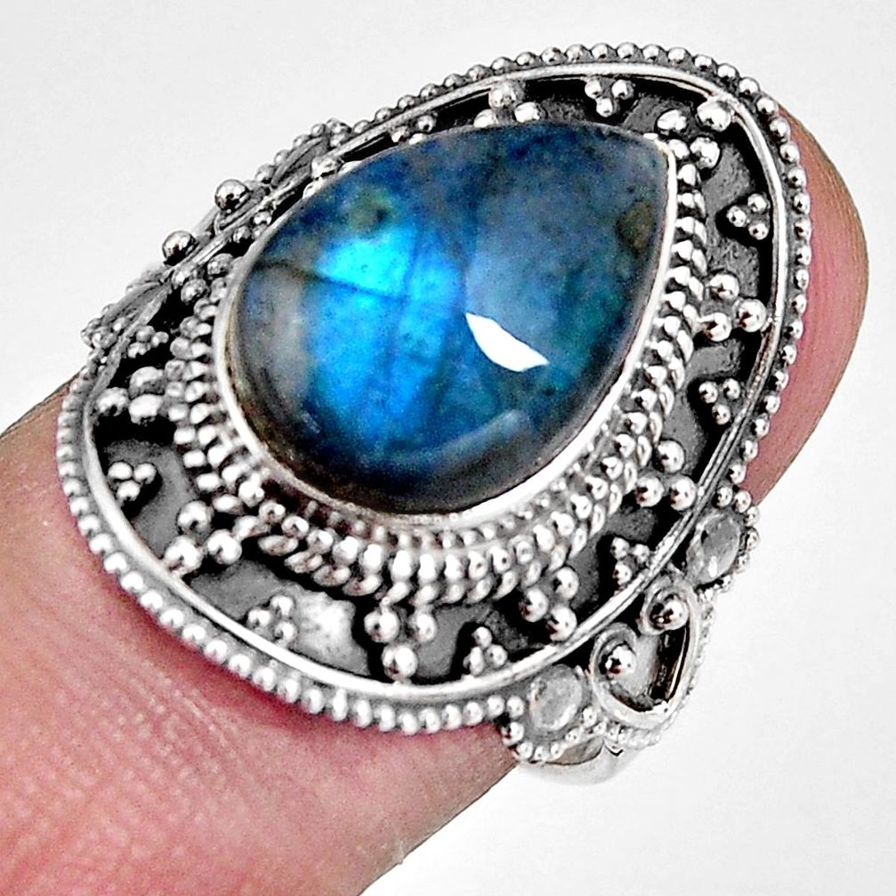 6.63cts natural blue labradorite 925 silver solitaire ring jewelry size 8 p92375