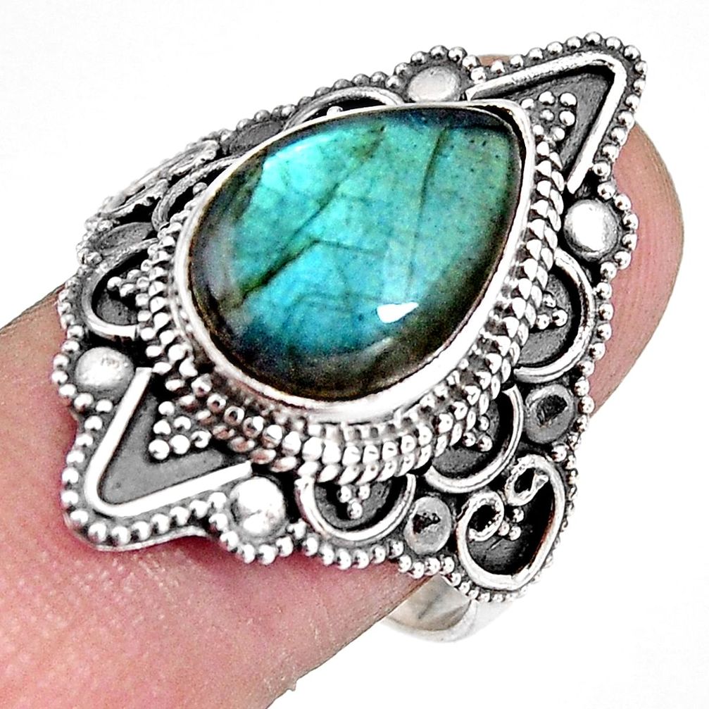 7.07cts natural blue labradorite 925 silver solitaire ring jewelry size 9 p92381