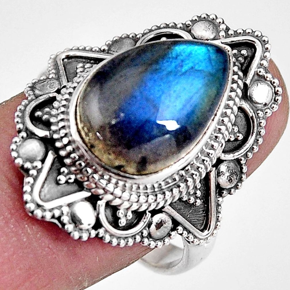 6.86cts natural blue labradorite 925 silver solitaire ring jewelry size 9 p92387