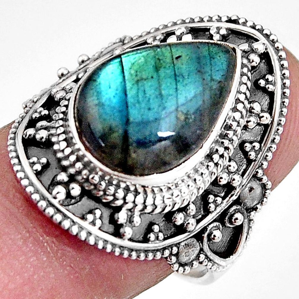 6.41cts natural blue labradorite 925 silver solitaire ring jewelry size 8 p92388