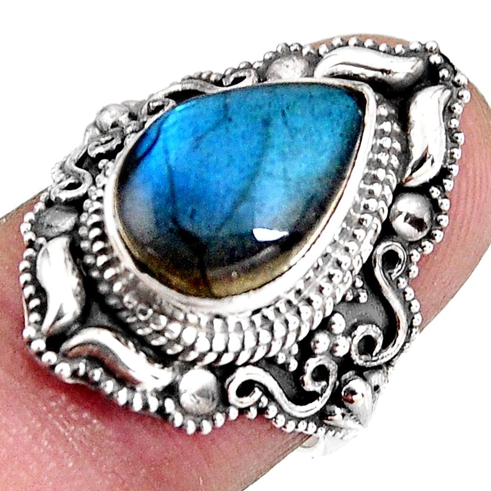 6.29cts natural blue labradorite 925 silver solitaire ring jewelry size 6 p92389