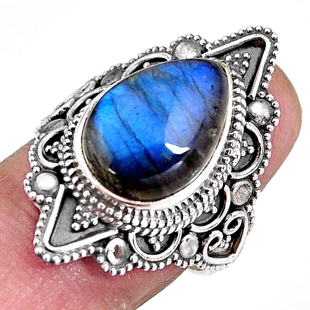 6.62cts natural blue labradorite 925 silver solitaire ring jewelry size 7 p92393
