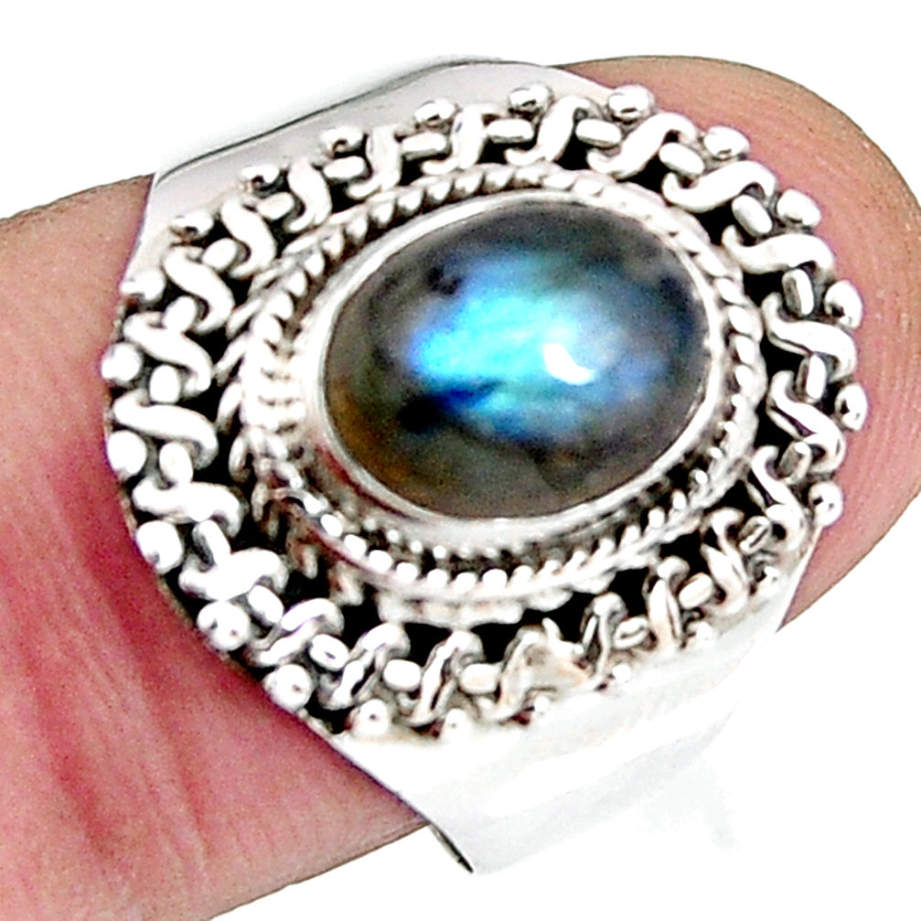 3.28cts natural blue labradorite 925 silver solitaire ring jewelry size 8 p92674