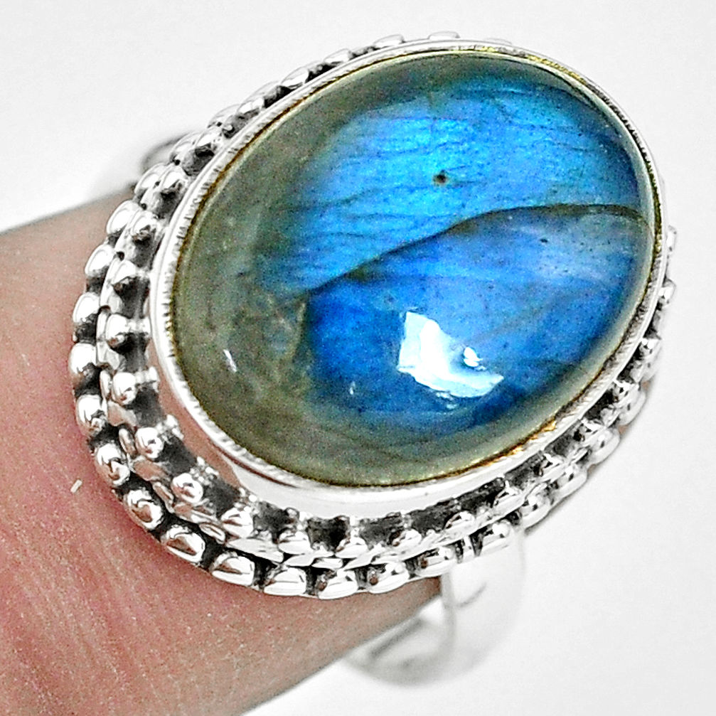 11.54cts natural blue labradorite 925 silver solitaire ring size 8 p32907
