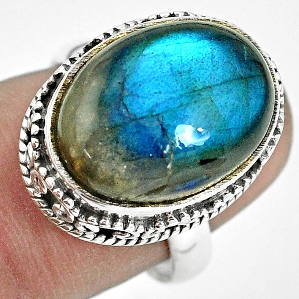 11.22cts natural blue labradorite 925 silver solitaire ring size 7 p32910