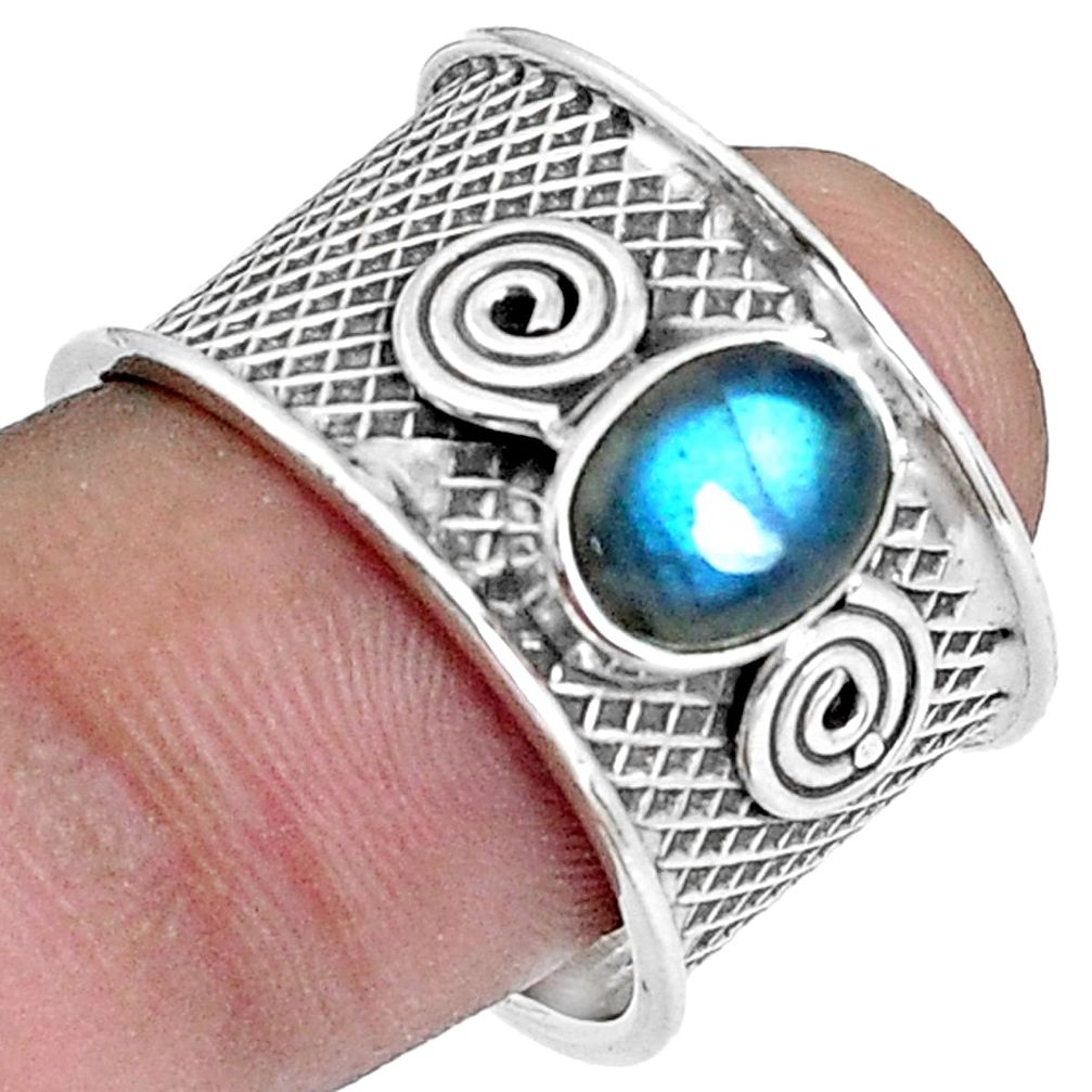 2.36cts natural blue labradorite 925 silver solitaire ring size 8.5 p37838