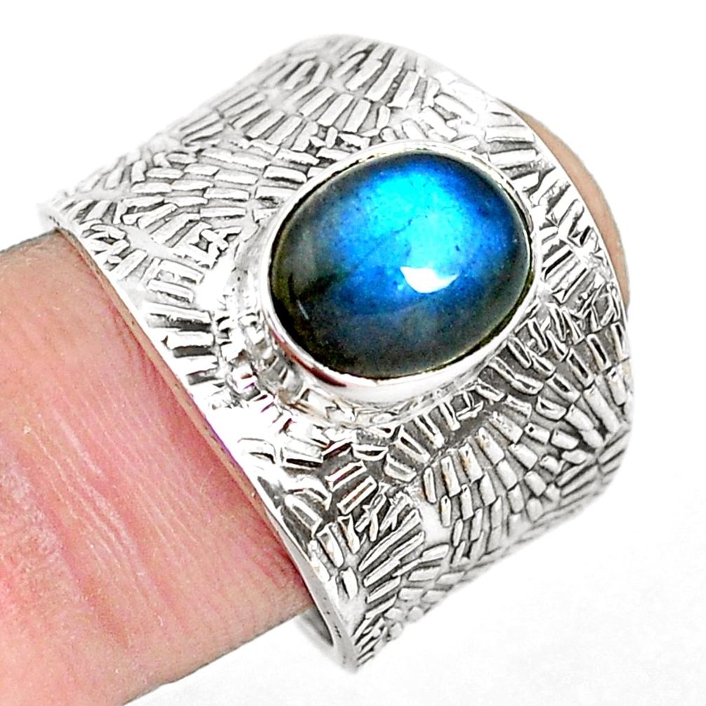 4.40cts natural blue labradorite 925 silver solitaire ring size 8.5 p51091