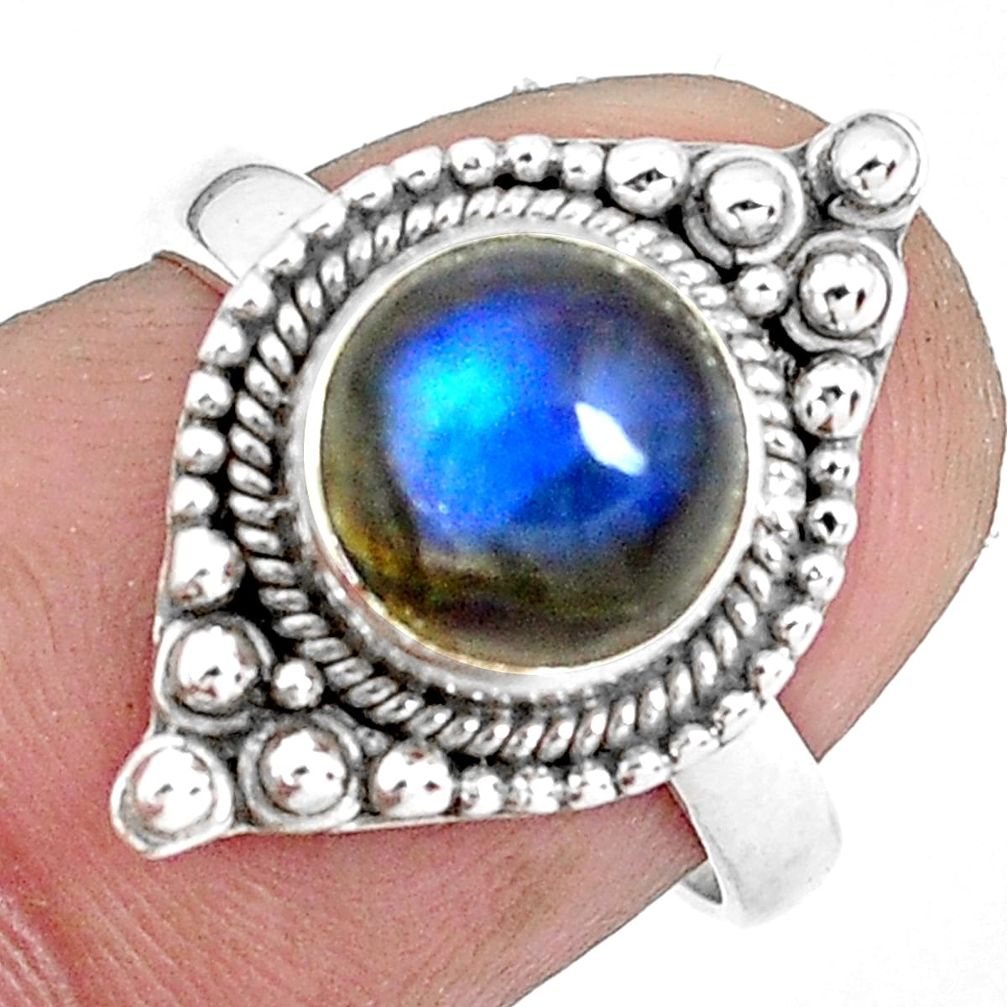 3.32cts natural blue labradorite 925 silver solitaire ring size 6.5 p51443
