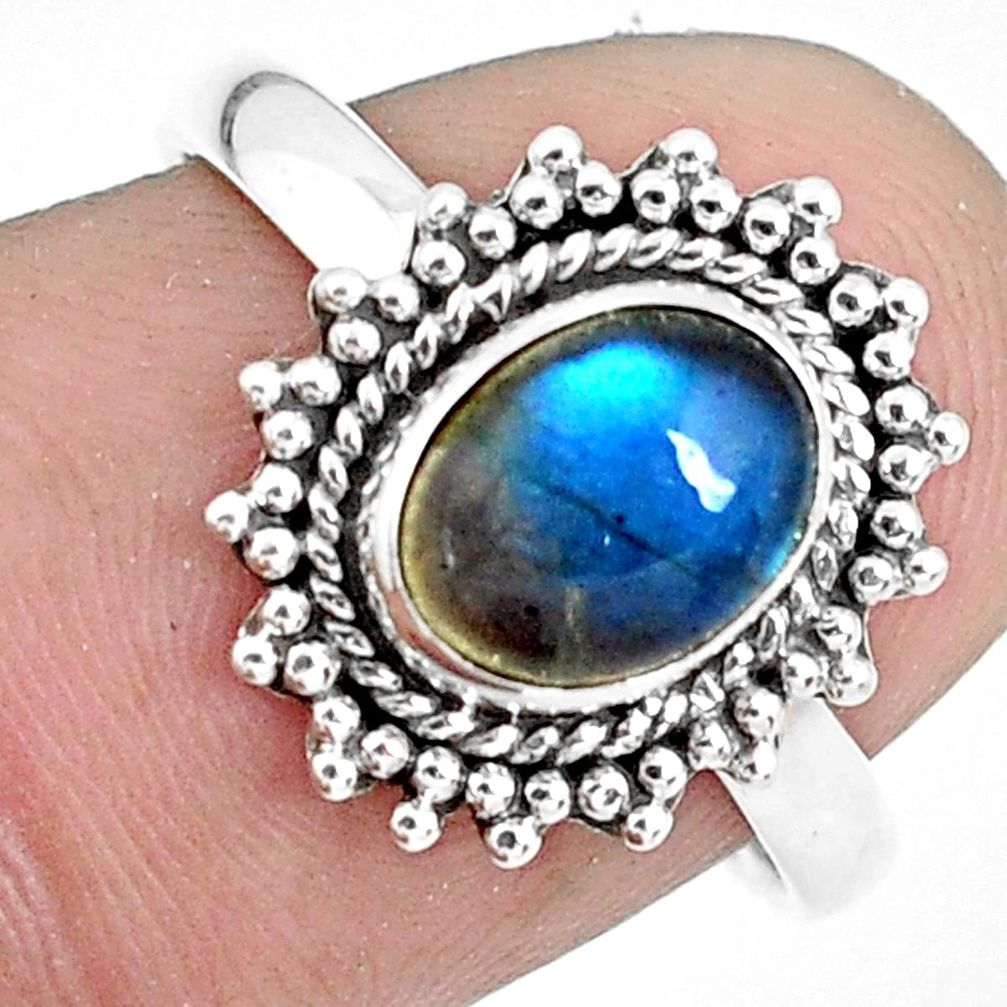 1.72cts natural blue labradorite 925 silver solitaire ring size 7.5 p51473