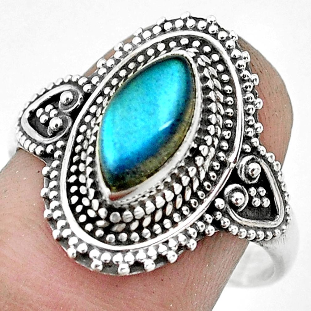 2.34cts natural blue labradorite 925 silver solitaire ring size 8.5 p53055