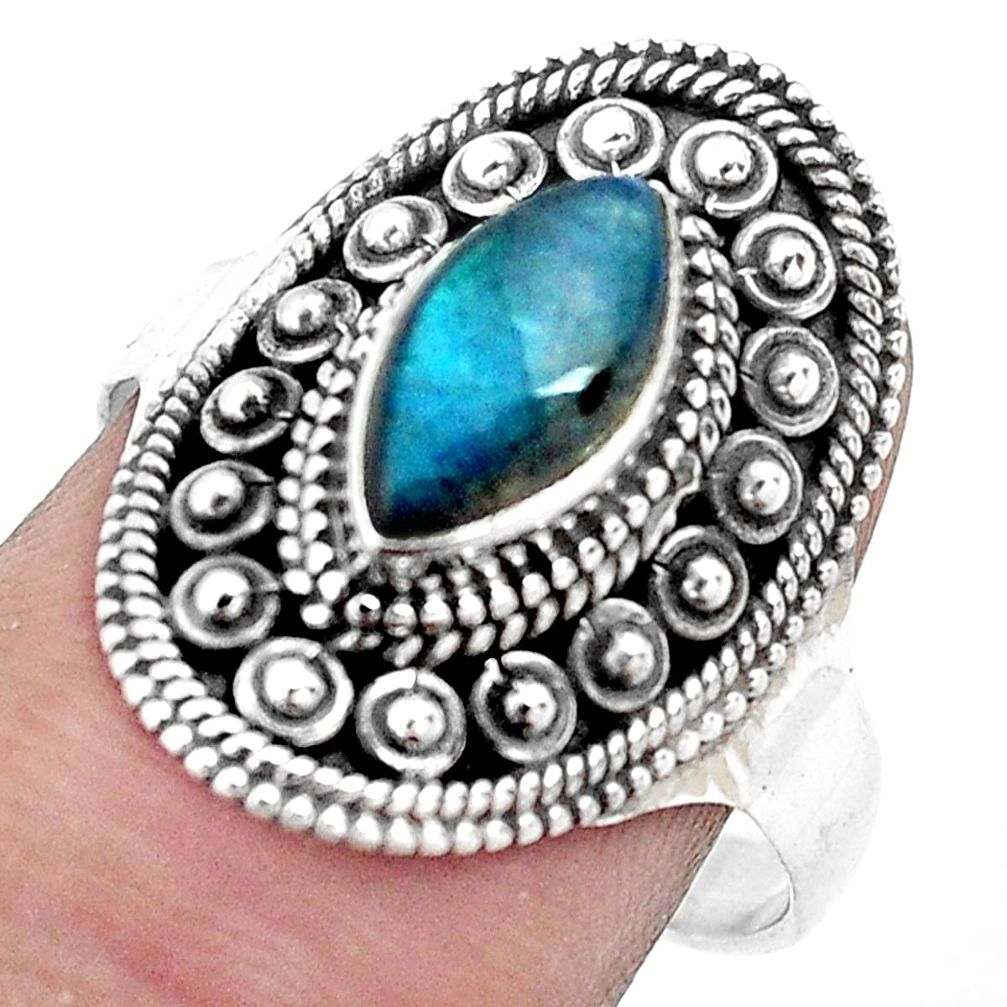 2.55cts natural blue labradorite 925 silver solitaire ring size 7.5 p53075