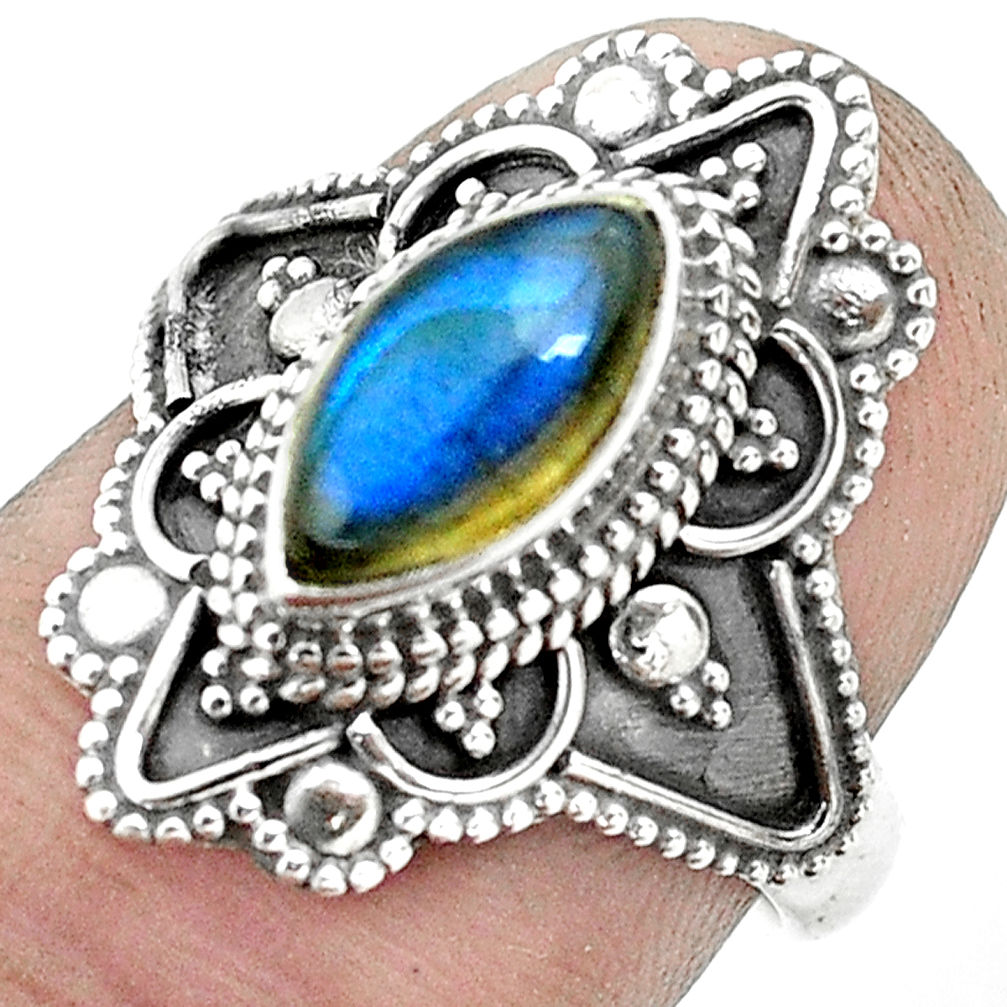 2.55cts natural blue labradorite 925 silver solitaire ring size 6.5 p53098