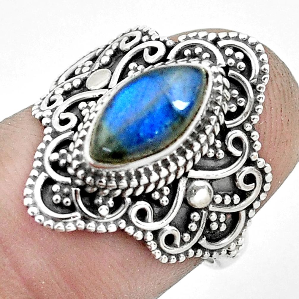 2.33cts natural blue labradorite 925 silver solitaire ring size 5.5 p53114
