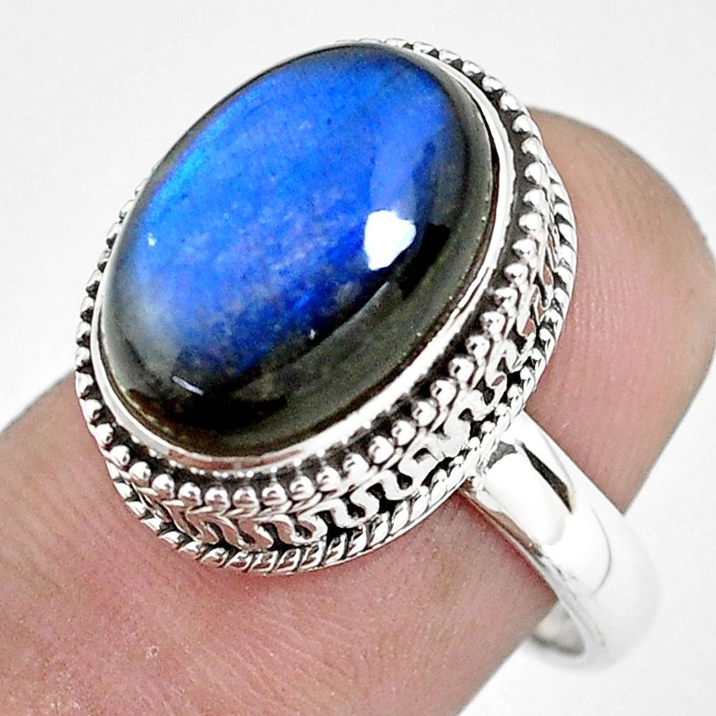 7.33cts natural blue labradorite 925 silver solitaire ring size 6.5 p56686