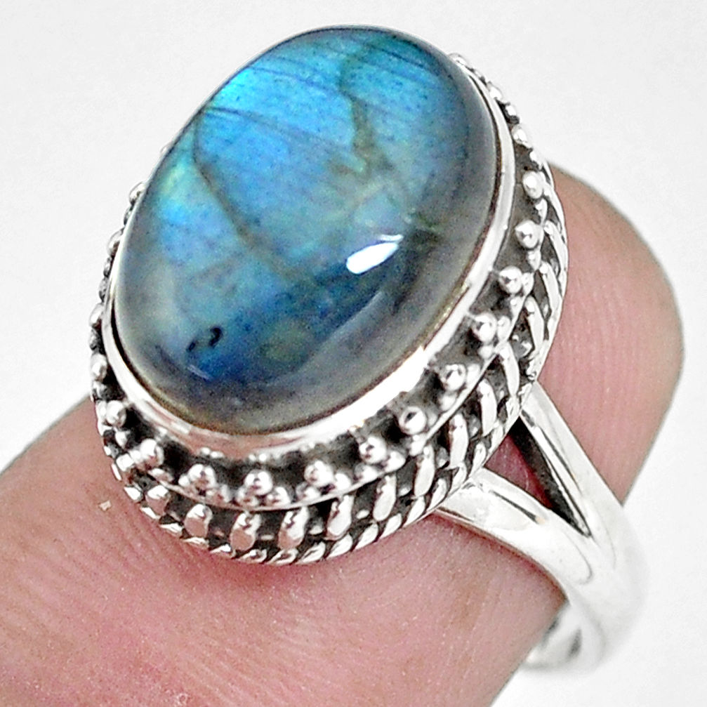 7.35cts natural blue labradorite 925 silver solitaire ring size 6.5 p56688
