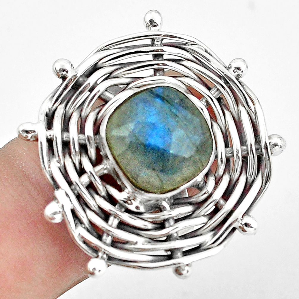 5.62cts natural blue labradorite 925 silver solitaire ring size 7.5 p60919