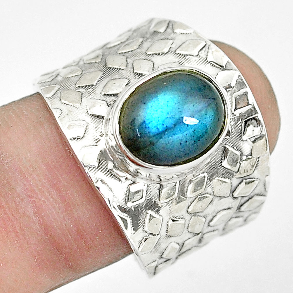 4.40cts natural blue labradorite 925 silver solitaire ring size 8.5 p61396