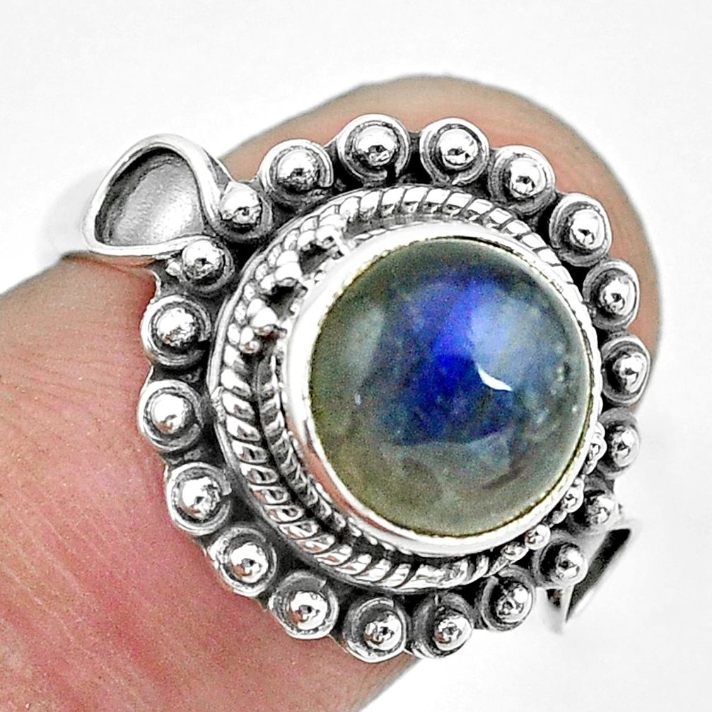 5.24cts natural blue labradorite 925 silver solitaire ring size 6.5 p62959