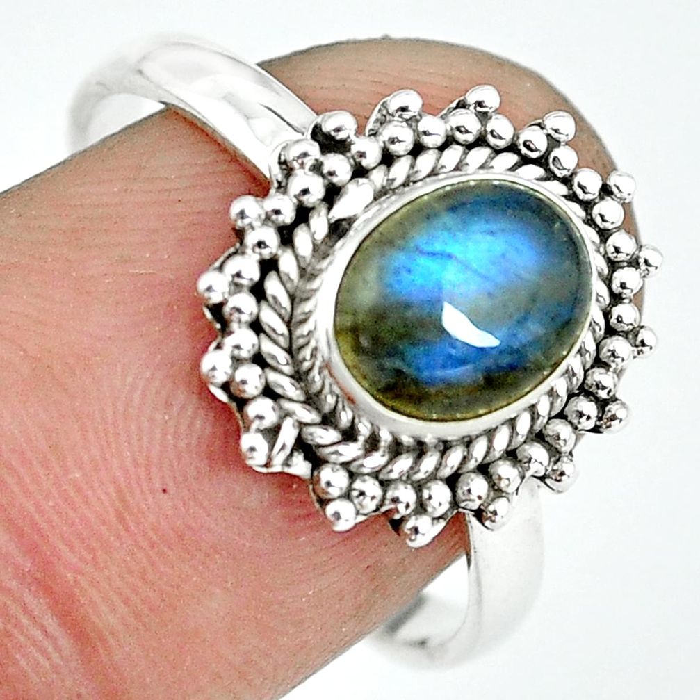 2.12cts natural blue labradorite 925 silver solitaire ring size 8.5 p64285