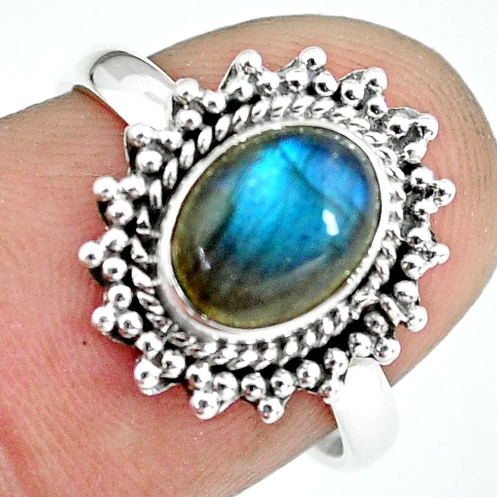 1.96cts natural blue labradorite 925 silver solitaire ring size 6.5 p64287