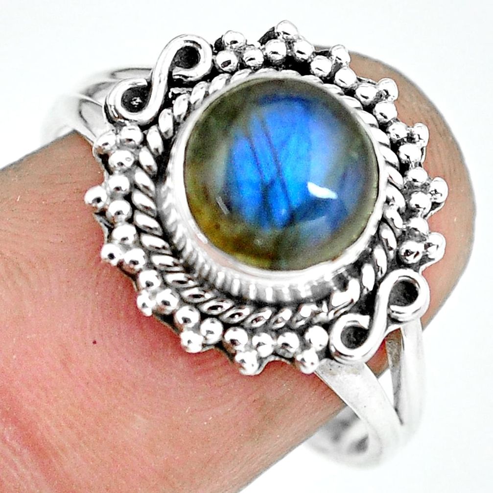3.01cts natural blue labradorite 925 silver solitaire ring size 8.5 p64298