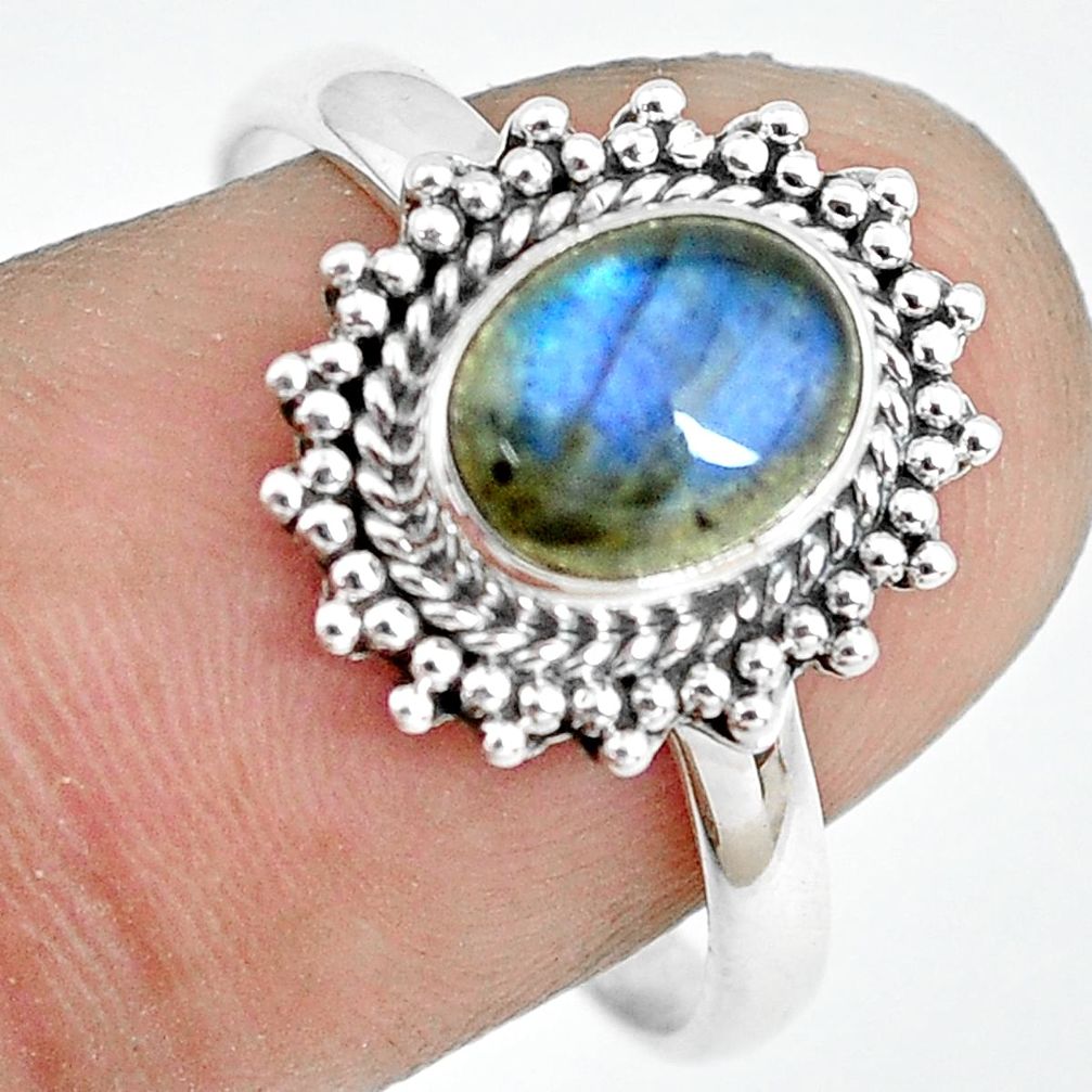 1.96cts natural blue labradorite 925 silver solitaire ring size 8.5 p64301