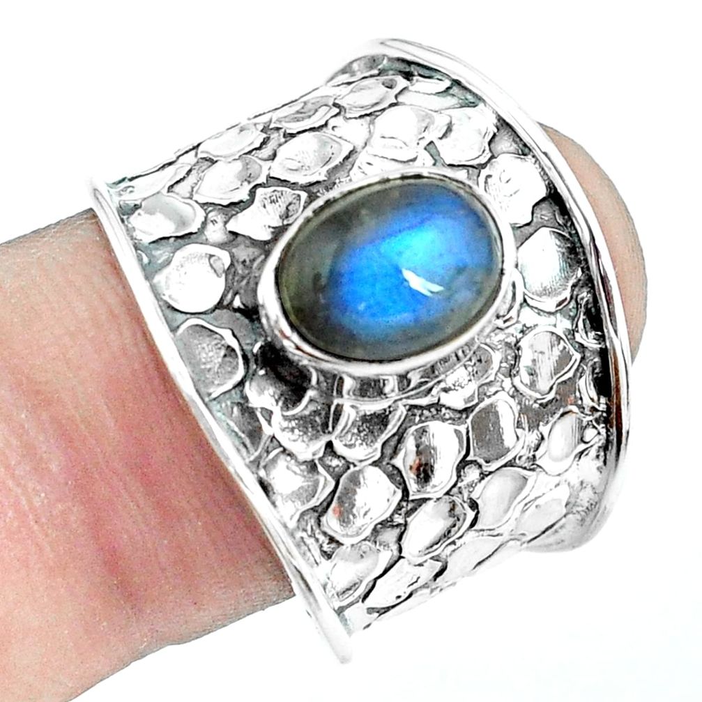 3.41cts natural blue labradorite 925 silver solitaire ring size 8.5 p68477