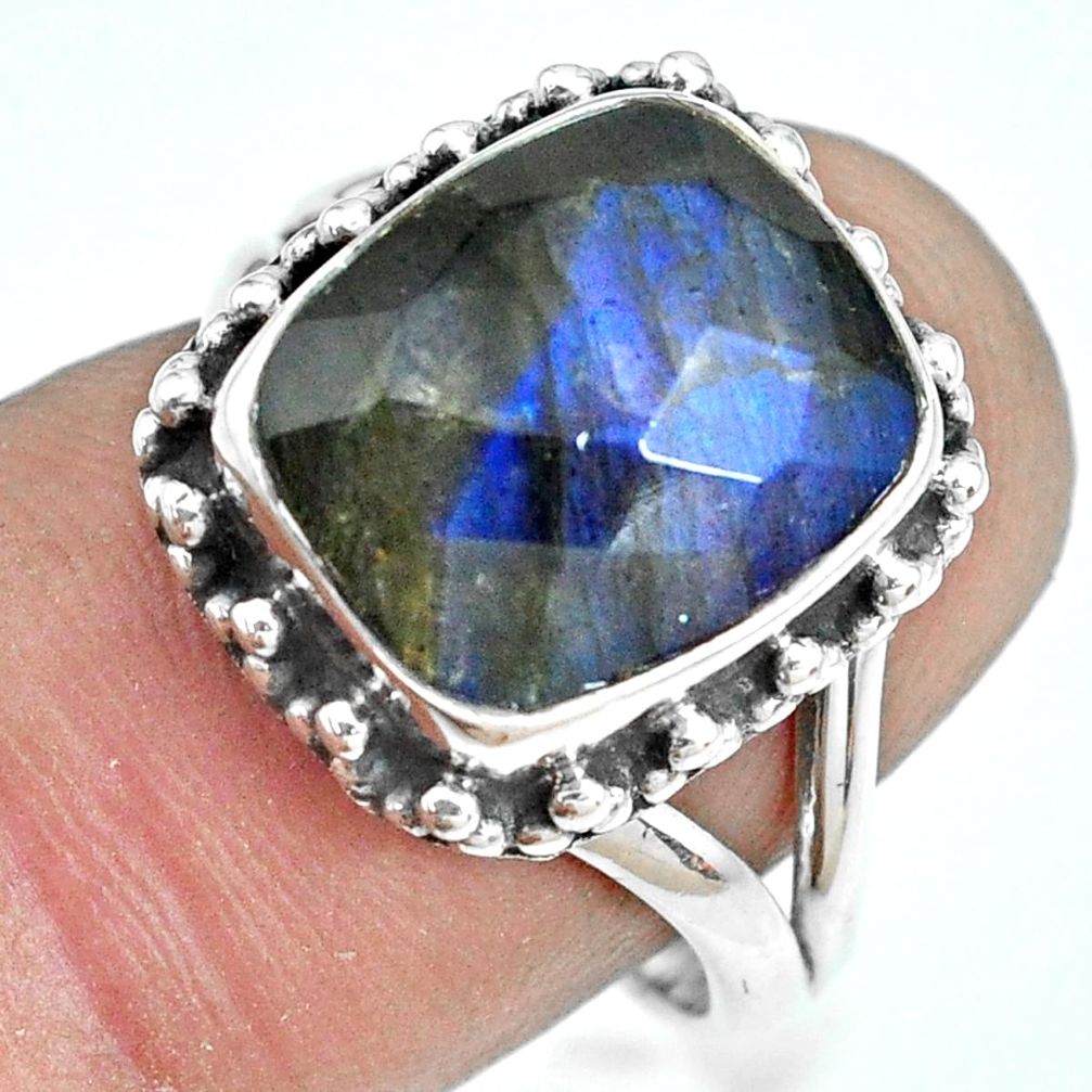 5.31cts natural blue labradorite 925 silver solitaire ring size 6.5 p69977