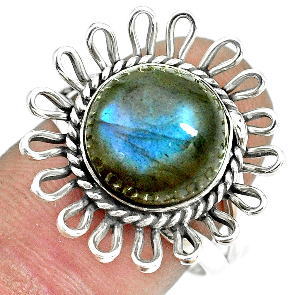 5.79cts natural blue labradorite 925 silver solitaire ring size 7.5 p70057