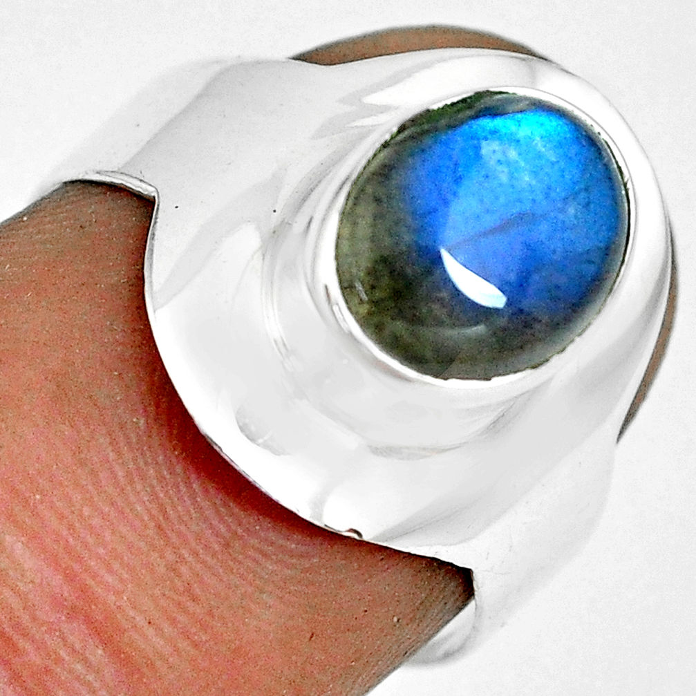 3.13cts natural blue labradorite 925 silver solitaire ring size 6.5 p70169