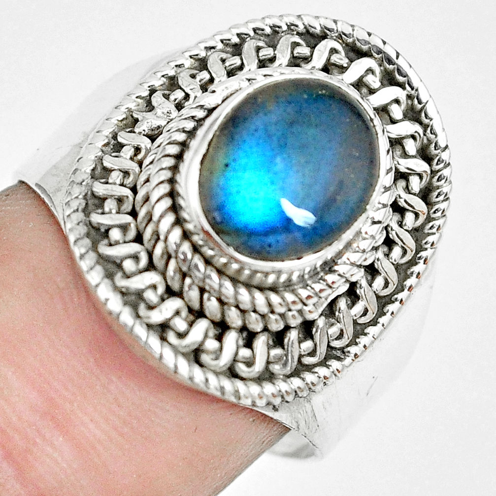 3.13cts natural blue labradorite 925 silver solitaire ring size 7.5 p70171