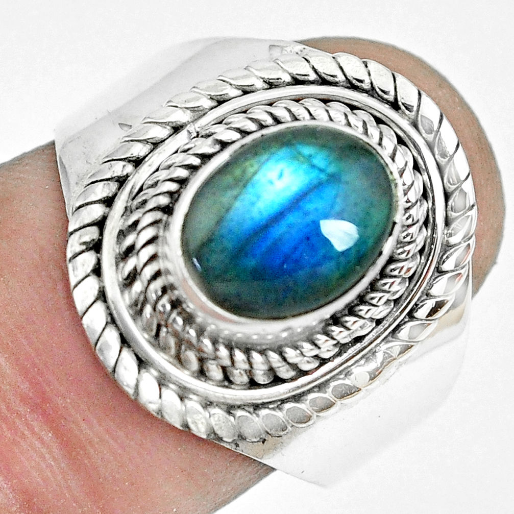 3.16cts natural blue labradorite 925 silver solitaire ring size 8.5 p70178