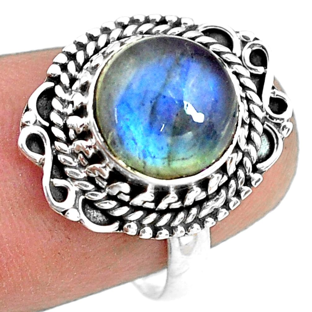 4.28cts natural blue labradorite 925 silver solitaire ring size 6.5 p72322