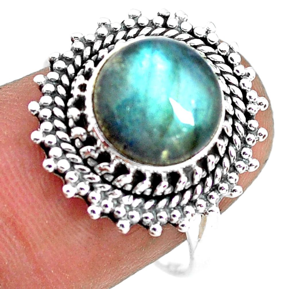 4.93cts natural blue labradorite 925 silver solitaire ring size 8.5 p72341