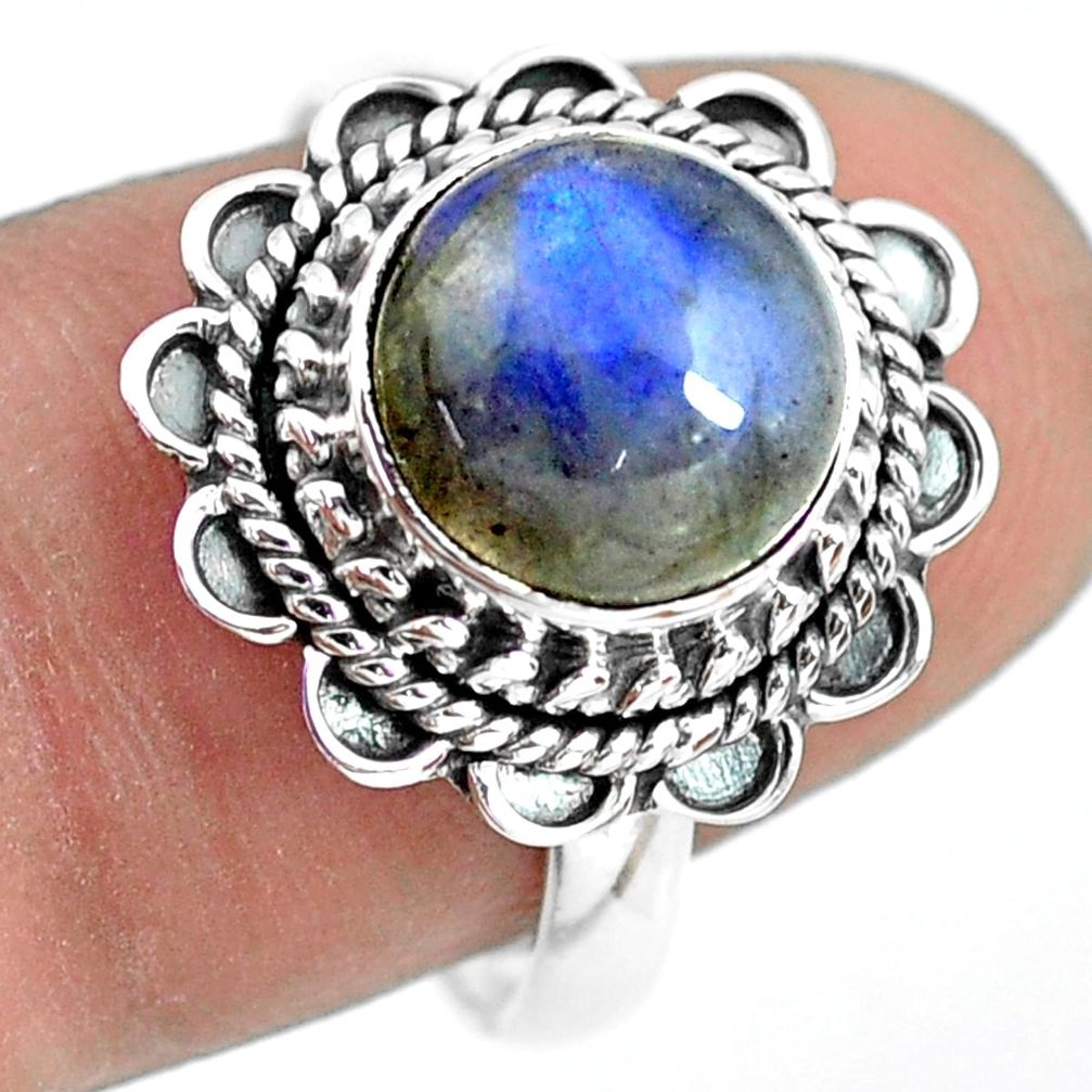 4.89cts natural blue labradorite 925 silver solitaire ring size 8.5 p72349