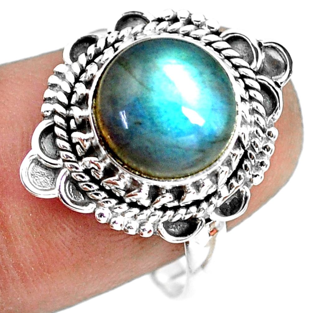 4.63cts natural blue labradorite 925 silver solitaire ring size 8.5 p72353