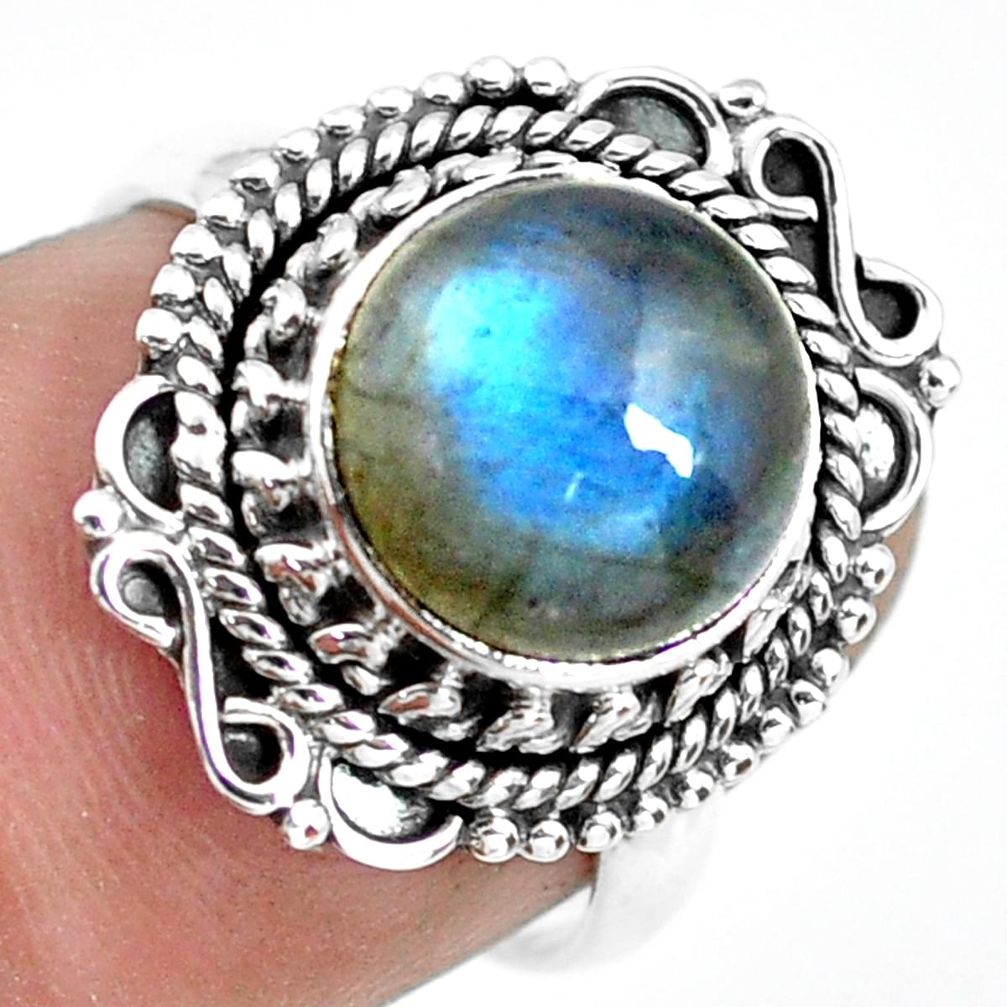 4.70cts natural blue labradorite 925 silver solitaire ring size 6.5 p72354