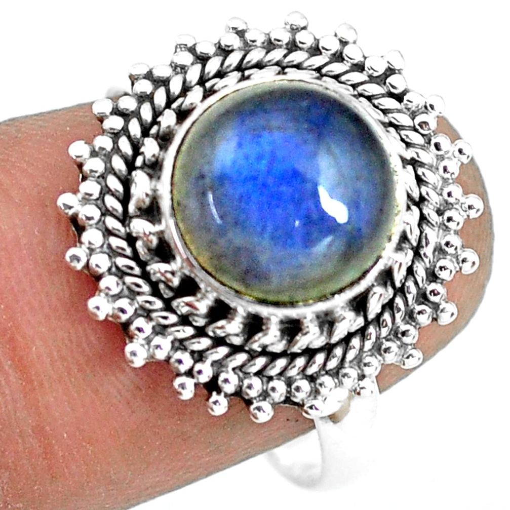 4.92cts natural blue labradorite 925 silver solitaire ring size 8.5 p72357