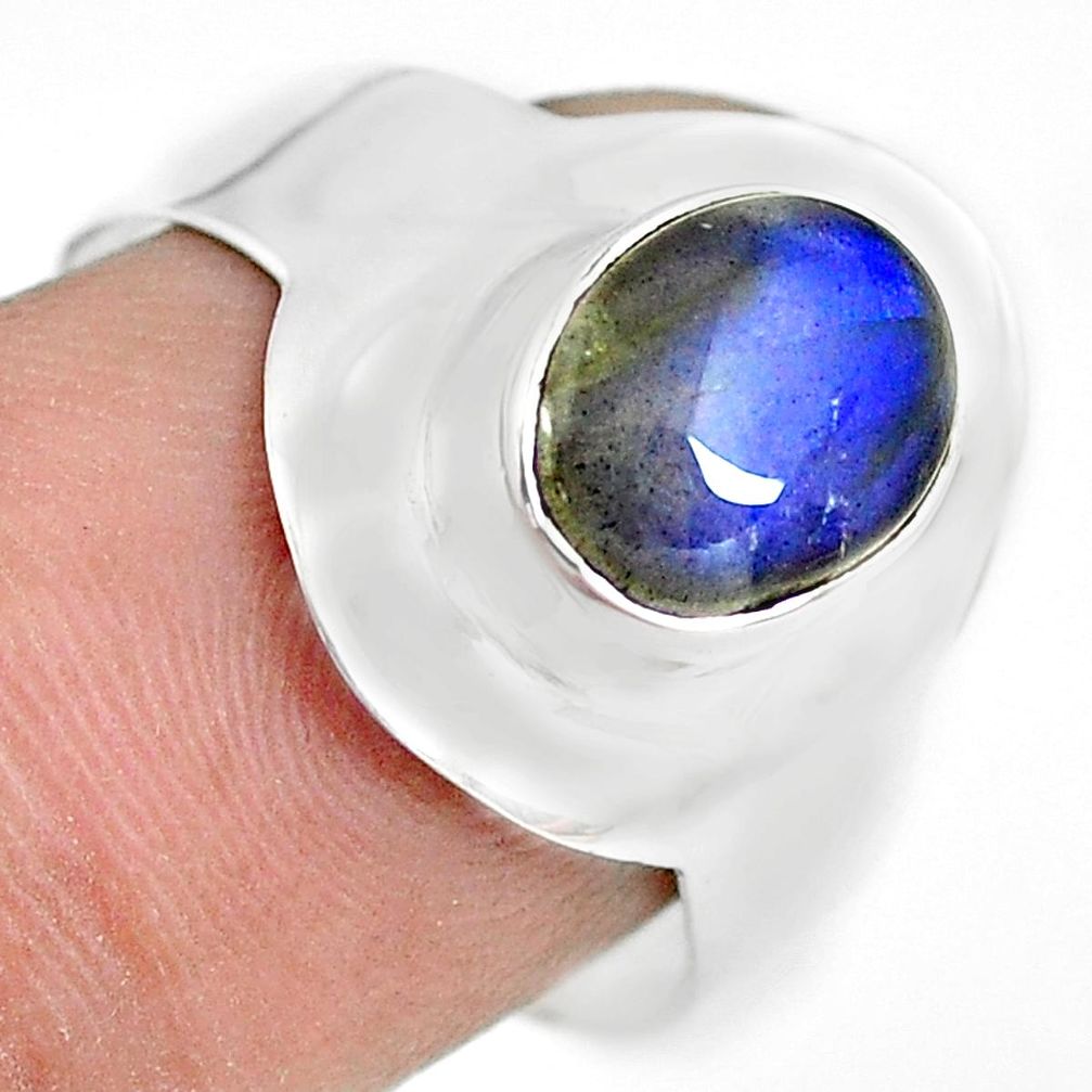 3.30cts natural blue labradorite 925 silver solitaire ring size 8.5 p72439