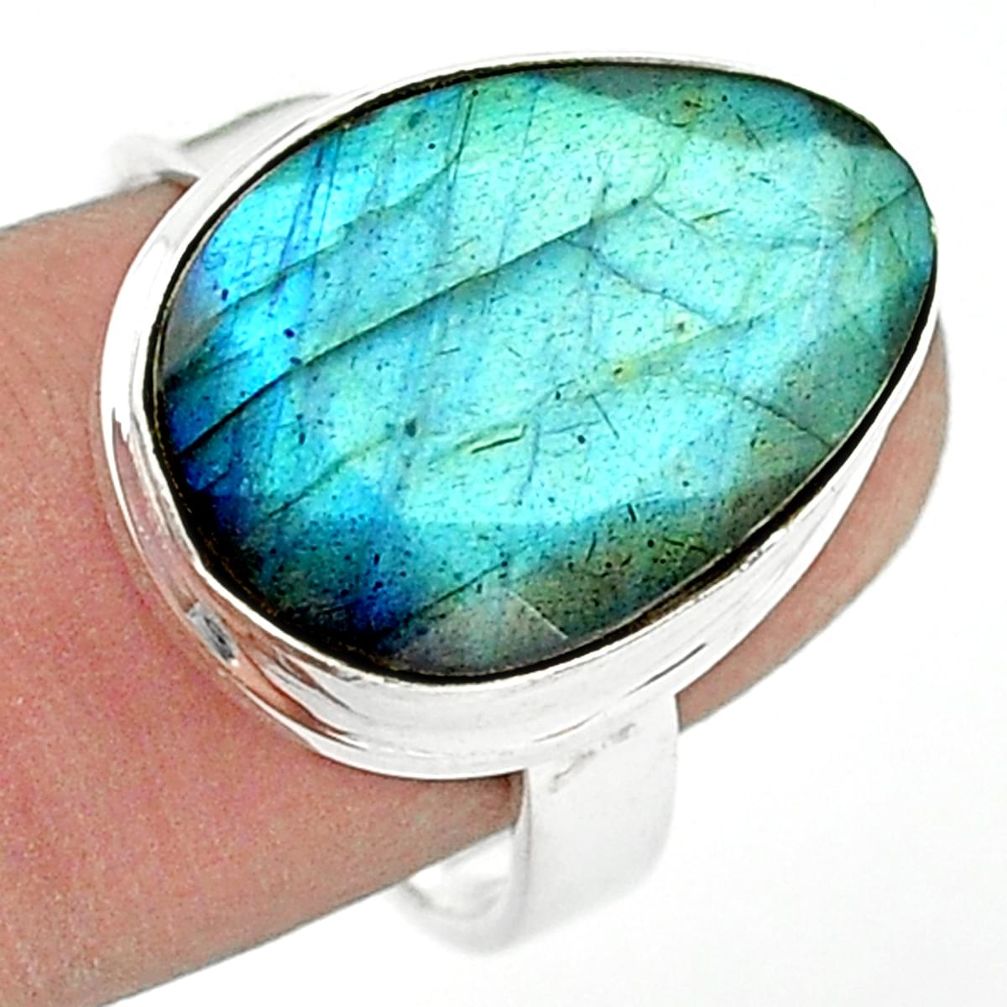 12.83cts natural blue labradorite 925 silver solitaire ring size 8 p74793