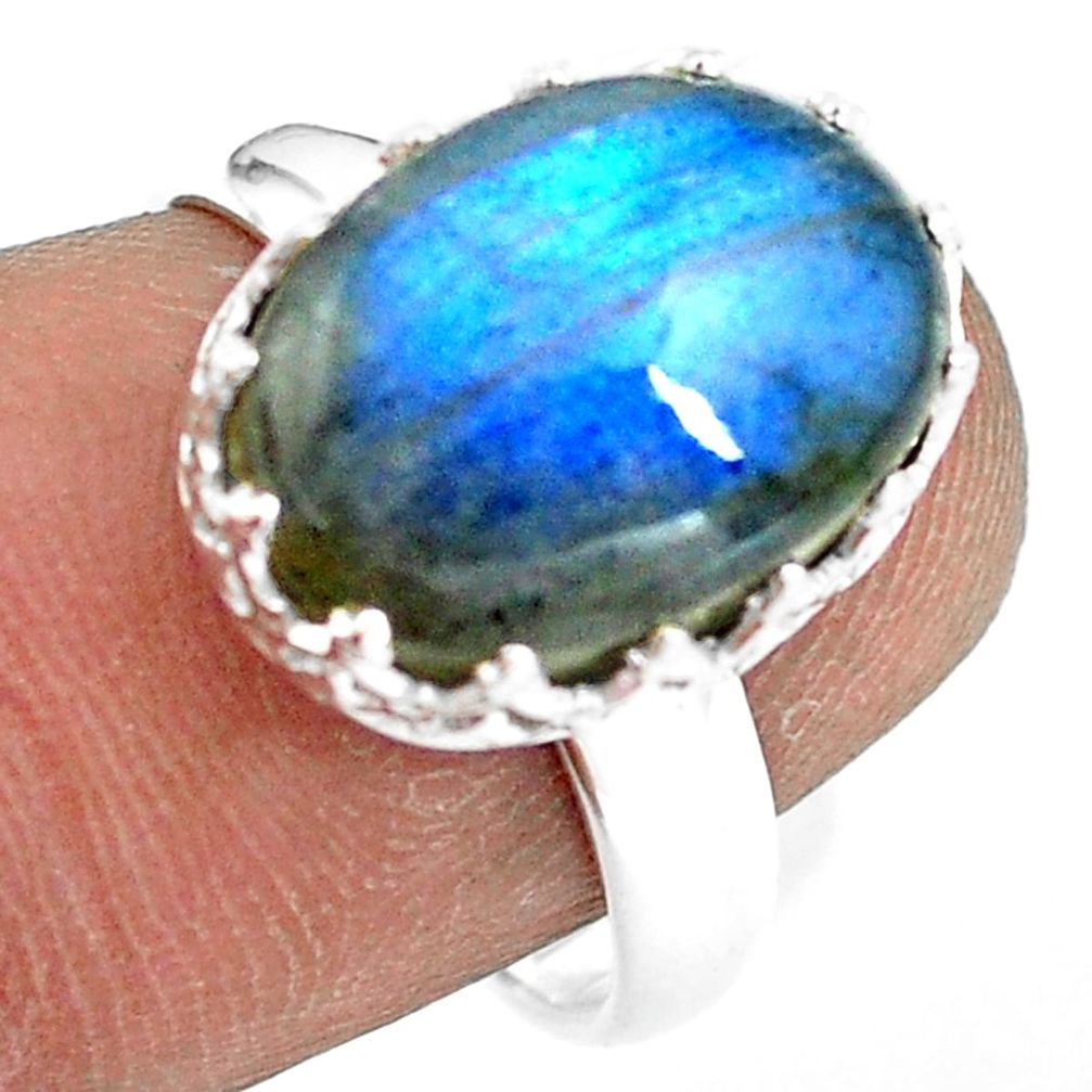 6.85cts natural blue labradorite 925 silver solitaire ring size 7.5 p77219