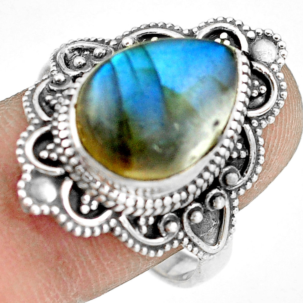 6.46cts natural blue labradorite 925 silver solitaire ring size 9.5 p77250